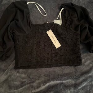 BCBGeneration Black Smocked Crop Blouse